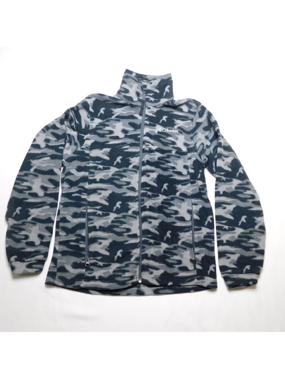 Columbia Youth Boys Large 14/16 Fleece Jacket Gray Camo Full Zip Pockets Coat
